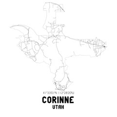 Corinne Utah. US street map with black and white lines.