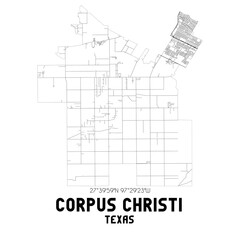 Corpus Christi Texas. US street map with black and white lines.