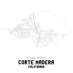Fototapeta na wymiar Corte Madera California. US street map with black and white lines.