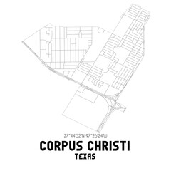 Corpus Christi Texas. US street map with black and white lines.
