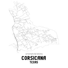 Corsicana Texas. US street map with black and white lines.