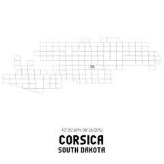 Corsica South Dakota. US street map with black and white lines.