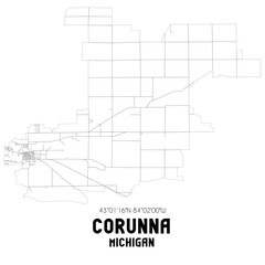 Corunna Michigan. US street map with black and white lines.