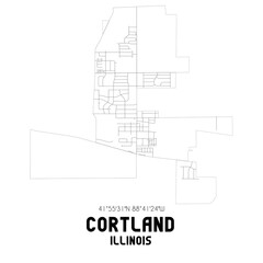 Cortland Illinois. US street map with black and white lines.