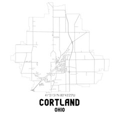 Cortland Ohio. US street map with black and white lines.
