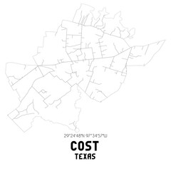 Cost Texas. US street map with black and white lines.