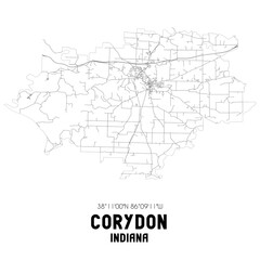 Corydon Indiana. US street map with black and white lines.