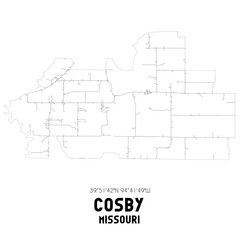 Cosby Missouri. US street map with black and white lines.