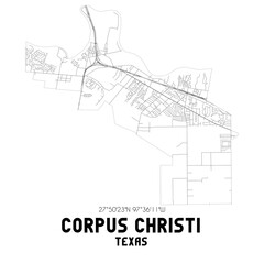 Corpus Christi Texas. US street map with black and white lines.
