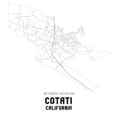 Cotati California. US street map with black and white lines.