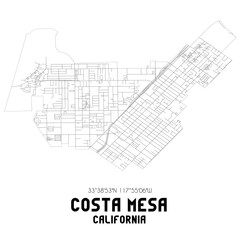 Costa Mesa California. US street map with black and white lines. - obrazy, fototapety, plakaty