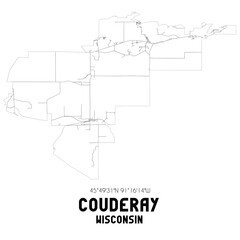 Couderay Wisconsin. US street map with black and white lines.