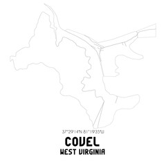 Covel West Virginia. US street map with black and white lines.