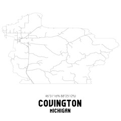 Covington Michigan. US street map with black and white lines.
