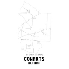 Cowarts Alabama. US street map with black and white lines.