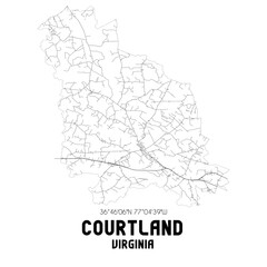 Courtland Virginia. US street map with black and white lines.