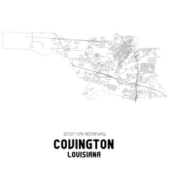 Covington Louisiana. US street map with black and white lines.