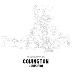 Covington Louisiana. US street map with black and white lines.