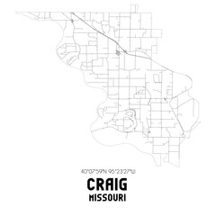 Craig Missouri. US street map with black and white lines.