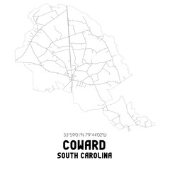 Coward South Carolina. US street map with black and white lines.