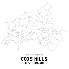 Coxs Mills West Virginia. US street map with black and white lines.