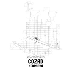 Cozad Nebraska. US street map with black and white lines.