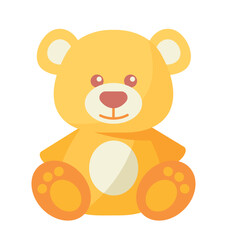 Obraz premium Baby toy icon. Colorful poster with teddy bear or soft plush toy for child. Entertainment or play. Design element for stickers and print. Cartoon flat vector illustration isolated on white background
