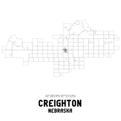 Creighton Nebraska. US street map with black and white lines.