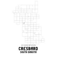 Cresbard South Dakota. US street map with black and white lines.