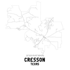 Cresson Texas. US street map with black and white lines.