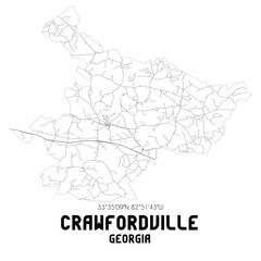 Crawfordville Georgia. US street map with black and white lines.