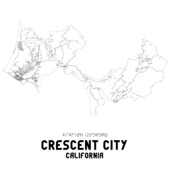 Crescent City California. US street map with black and white lines.