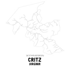 Critz Virginia. US street map with black and white lines.