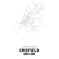 Crisfield Maryland. US street map with black and white lines.