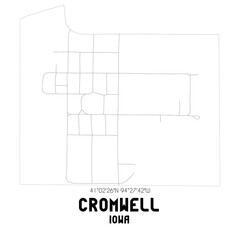 Cromwell Iowa. US street map with black and white lines.