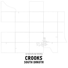 Crooks South Dakota. US street map with black and white lines.