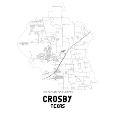 Crosby Texas. US street map with black and white lines.