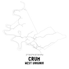 Crum West Virginia. US street map with black and white lines.