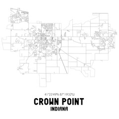 Crown Point Indiana. US street map with black and white lines.