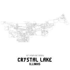 Crystal Lake Illinois. US street map with black and white lines.
