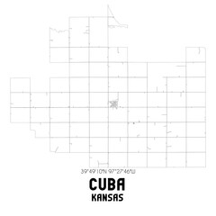 Cuba Kansas. US street map with black and white lines.