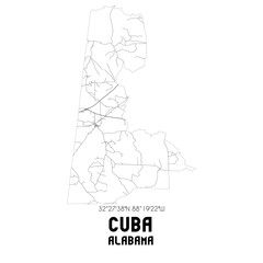 Cuba Alabama. US street map with black and white lines.