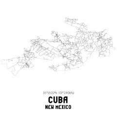 Cuba New Mexico. US street map with black and white lines.