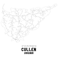 Cullen Virginia. US street map with black and white lines.