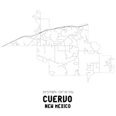 Cuervo New Mexico. US street map with black and white lines.
