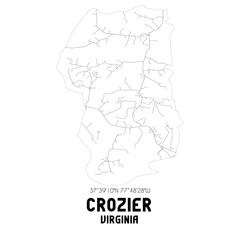 Crozier Virginia. US street map with black and white lines.