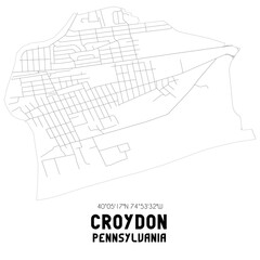 Croydon Pennsylvania. US street map with black and white lines.