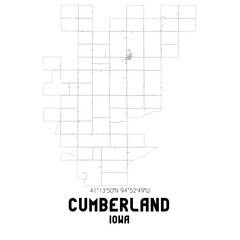 Cumberland Iowa. US street map with black and white lines.