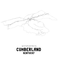 Cumberland Kentucky. US street map with black and white lines.