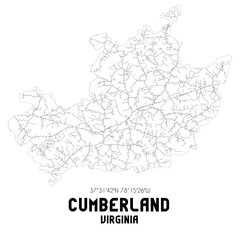 Cumberland Virginia. US street map with black and white lines.